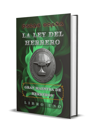 Portada en 3D del libro de Fantasía y Ciencia Ficción "La Ley del Herrero - Gran Maestra de Herreros" de Óscar Ocaña Parrón