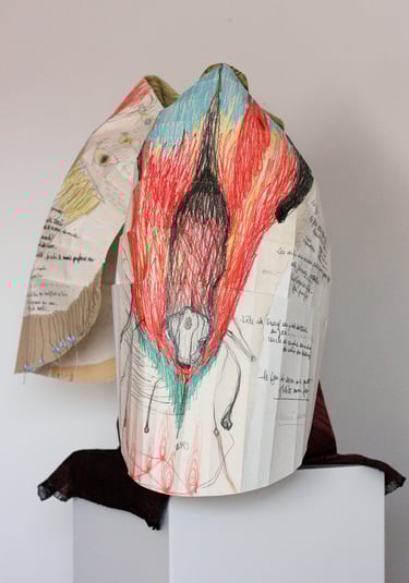 karine-nguyen-van-tham-le feu de l'enfant-soie tissée, dessin mediumnique, rite de mutation des os