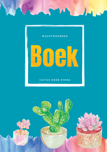 voorkant van wachtwoordenboekje cactus met veel cactussen als een omlijsting