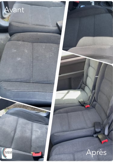 Nettoyage en profondeur de siège de voiture ford avec shampouineuse m&m services pro rouen