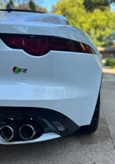 Jaguar F Type sports car glowing after a premium exterior wash and dry service