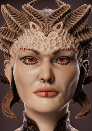 a woman with a large headpiece and a large headpiece