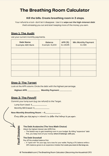 screenshot of the breathing room calculator.
