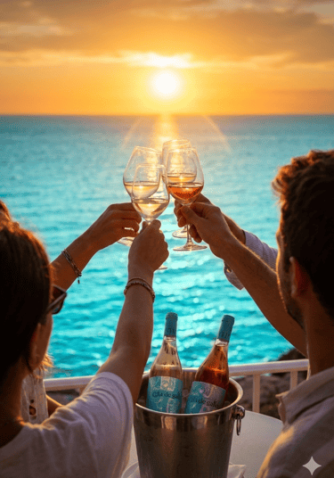 Grupo brindando con vino natural Cola de Gallo en tardeo mediterráneo