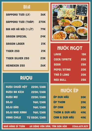 Thực đơn nhà hàng Bếp Dì Toàn - Top 1 nhà hàng ngon gần sân bay