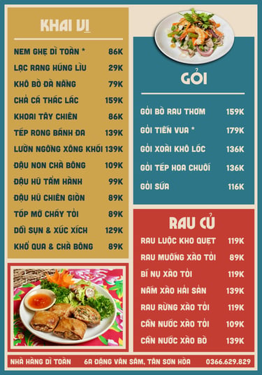 Thực đơn nhà hàng Bếp Dì Toàn - Top 1 nhà hàng ngon gần sân bay