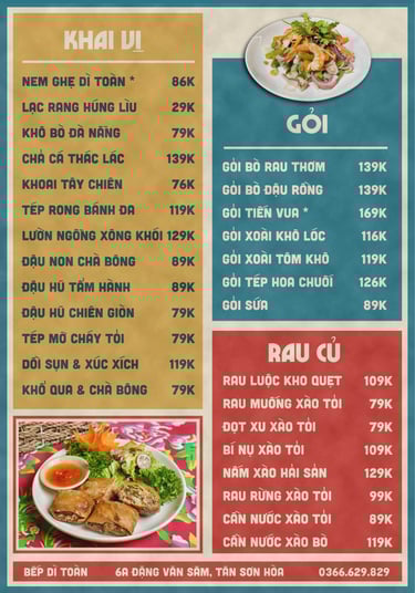 Thực đơn Bếp Dì Toàn - Top 1 nhà hàng ngon gần sân bay