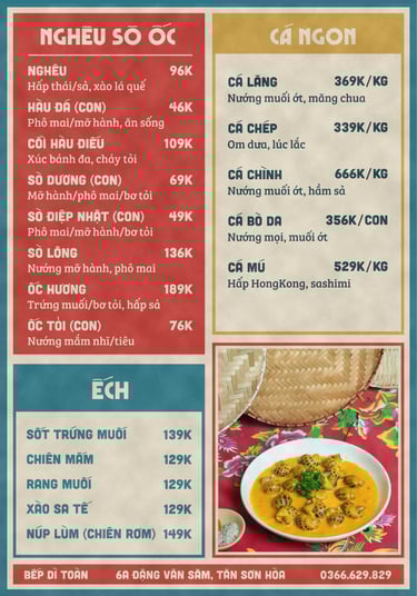 Thực đơn Bếp Dì Toàn - Top 1 nhà hàng ngon gần sân bay