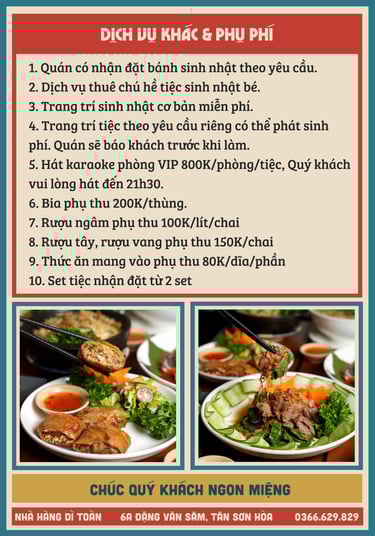 Thực đơn nhà hàng Bếp Dì Toàn - Top 1 nhà hàng ngon gần sân bay