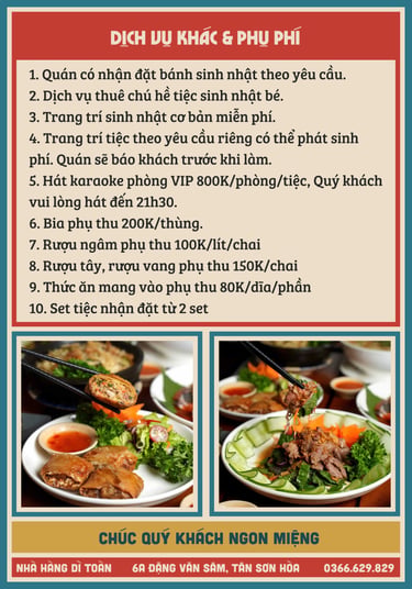 Thực đơn nhà hàng Bếp Dì Toàn - Top 1 nhà hàng ngon gần sân bay
