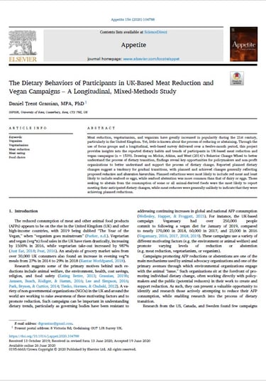 The Dietary Behaviors of Participants in UK-Based Meat Reduction and Vegan Campaigns 