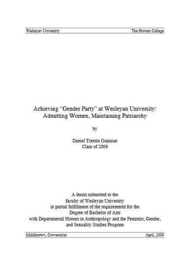 Achieving "Gender Parity" at Wesleyan University