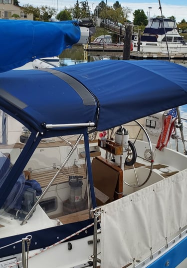 new sailboat dodger and bimini with sunbrella and strataglass