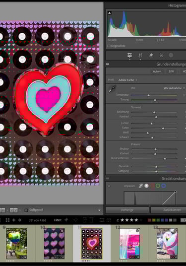 Lightroom-Oberfläche mit Farbverlauf und Histogramm – Beispiel aus dem Grundlagenkurs LrC