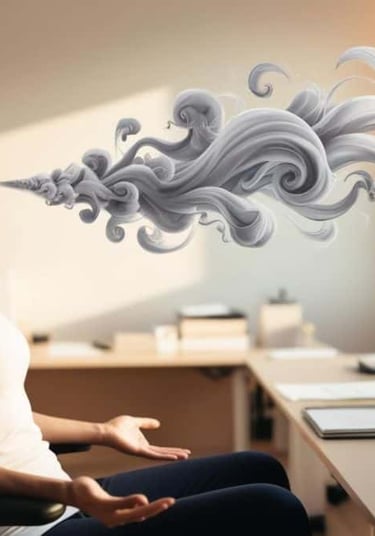 una mujer está practicando la técnica de respiración consciente