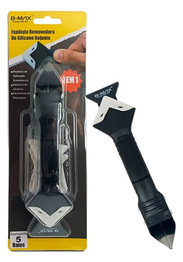 B-MAX 3-in-1 silicone sealant scraper and grout removal tool with 5 interchangeable radius pads.