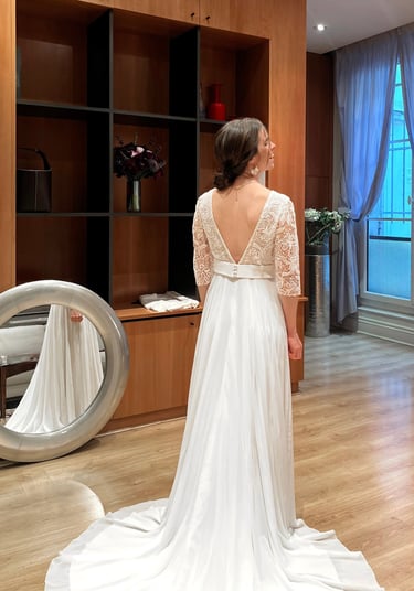 Essayage robe de mariée Blanc Muguet