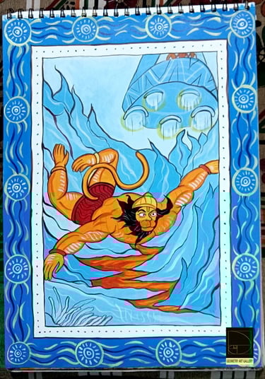 pattachitra art with hanuman flying