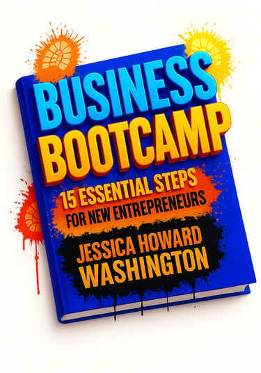 a book cover with a blue book and painted boot prints