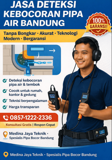 Jasa deteksi kebocoran pipa air Bandung tanpa bongkar oleh Medina Jaya Teknik