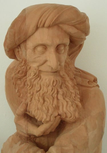 Wise Arab Man Sculpture in pear wood by Sarah Liptrot