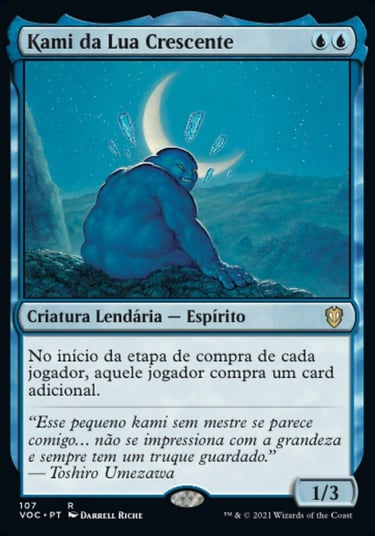 Kami da Lua Crescente blue Magic: The Gathering card featuring a blue spirit sitting under a crescent moon.