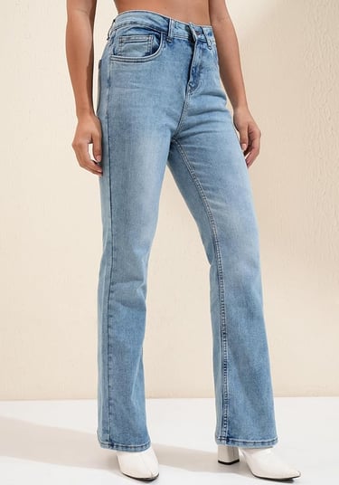Flared blue denim