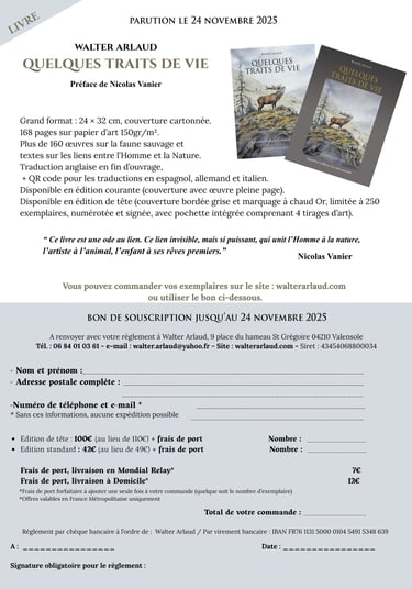Souscription du livre "Quelques traits de vie" de l'artiste animalier Walter Arlaud