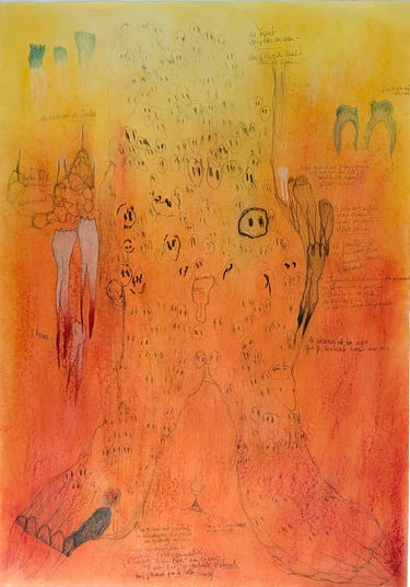 karine-nguyen-van-tham-dessin médiumnique, vision hypnagogique, la rivière aux ancêtres, 45x64