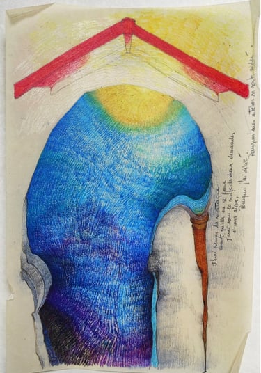 karine-nguyen-van-tham-le temps des regrets, poème illustré d'ermite, dessin, huile sur papier