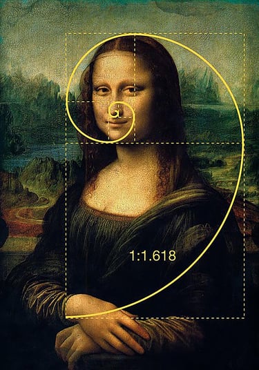 Retrato de la Mona Lisa con una superposición en espiral de proporción áurea