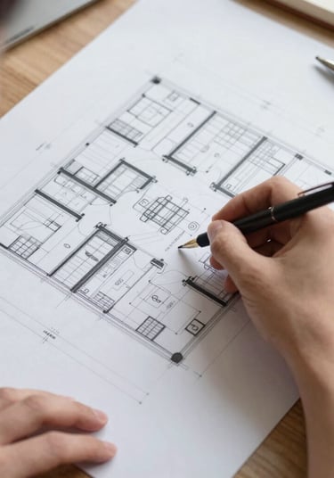 Architect drawing sketch floor plans.