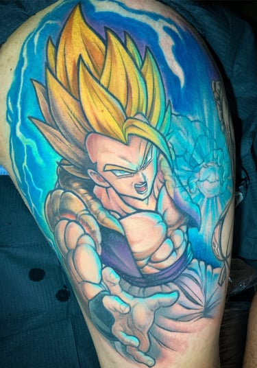 Tattoo of a dragon ball on a man's arm. Done by expert tattoo artist in Miraflores