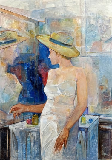 Modelo y espejo, óleo sobre lienzo del artista pintor Argi Girón. Oil canvas, artist, painter, art