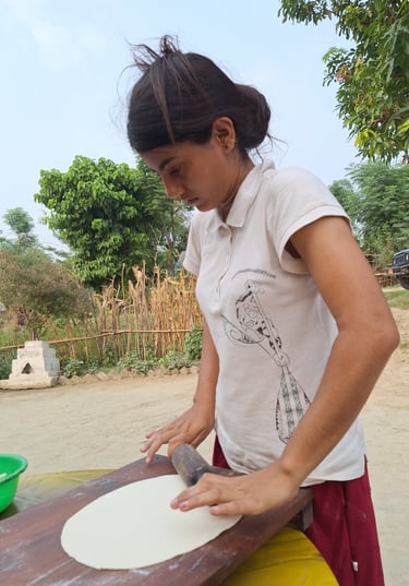 making momo dough in Thakurdwara