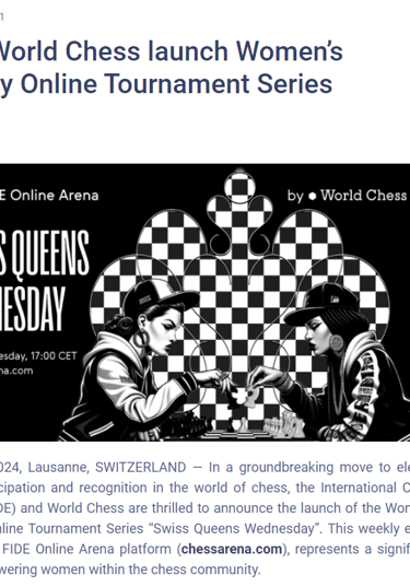 FIDE and World Chess launch Women’s Wednesday Online Tournament Series. FIDE Chess. FIDE Women.