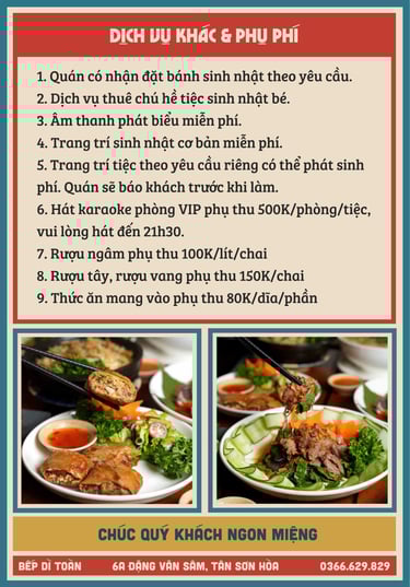 Thực đơn Bếp Dì Toàn - Top 1 nhà hàng ngon gần sân bay