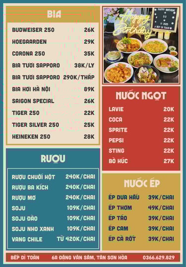 Thực đơn nhà hàng Bếp Dì Toàn - Top 1 nhà hàng ngon gần sân bay