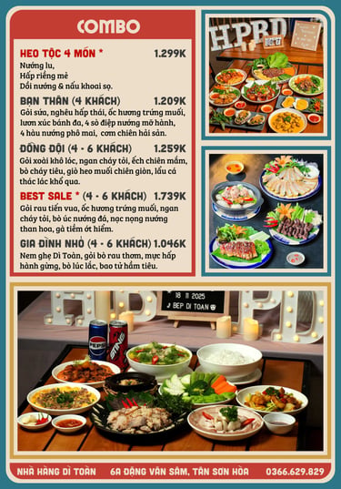 Thực đơn nhà hàng Bếp Dì Toàn - Top 1 nhà hàng ngon gần sân bay