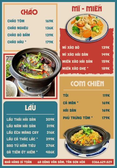Thực đơn nhà hàng Bếp Dì Toàn - Top 1 nhà hàng ngon gần sân bay