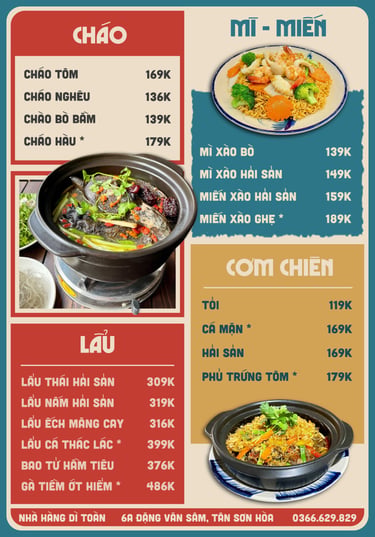 Thực đơn nhà hàng Bếp Dì Toàn - Top 1 nhà hàng ngon gần sân bay