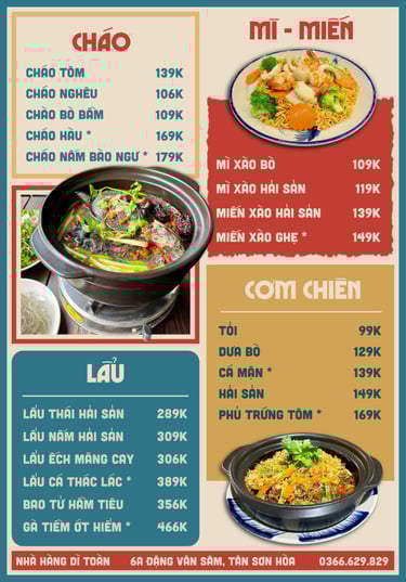 Thực đơn nhà hàng Bếp Dì Toàn - Top 1 nhà hàng ngon gần sân bay