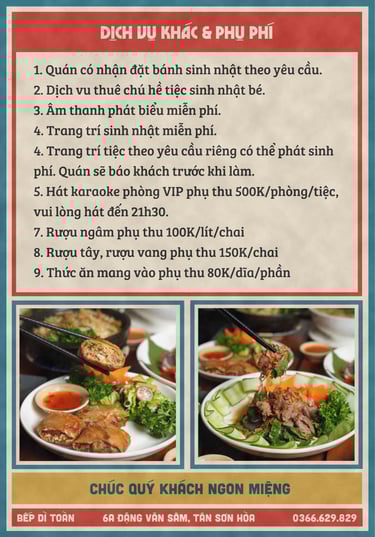 Thực đơn Bếp Dì Toàn - Top 1 nhà hàng ngon gần sân bay