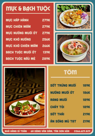 Thực đơn nhà hàng Bếp Dì Toàn - Top 1 nhà hàng ngon gần sân bay