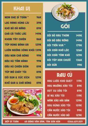 Thực đơn Bếp Dì Toàn - Top 1 nhà hàng ngon gần sân bay