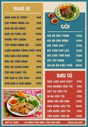 Thực đơn Bếp Dì Toàn - Top 1 nhà hàng ngon gần sân bay