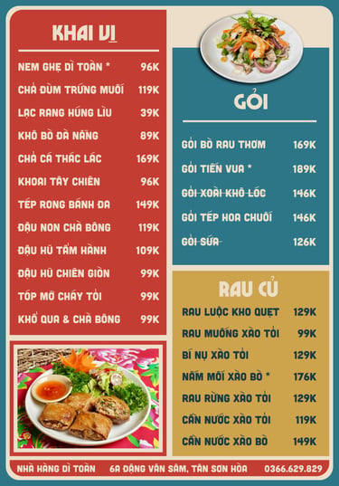 Thực đơn nhà hàng Bếp Dì Toàn - Top 1 nhà hàng ngon gần sân bay