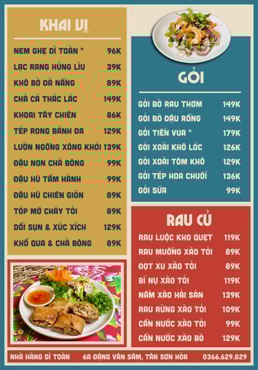 Thực đơn nhà hàng Bếp Dì Toàn - Top 1 nhà hàng ngon gần sân bay