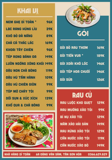 Thực đơn nhà hàng Bếp Dì Toàn - Top 1 nhà hàng ngon gần sân bay