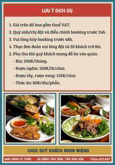 Thực đơn cơm đoàn tại nhà hàng Bếp Dì Toàn - Nhà hàng ngon gần sân bay Tân Sơn Nhất